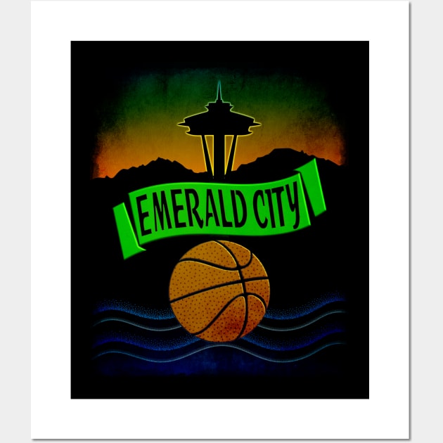 Emerald City Seattle Basketball Retro Design Wall Art by Fairview Design